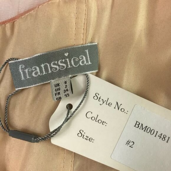 Franssical peach beaded gown with sheer panels & crew neck ruched dress 2 - Picture 10 of 11